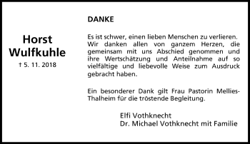 Anzeige  Horst Wulfkuhle  Lippische Landes-Zeitung