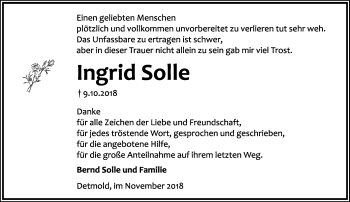 Anzeige  Ingrid Solle  Lippische Landes-Zeitung
