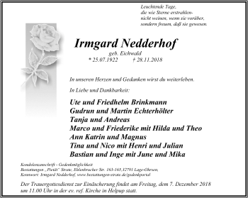 Anzeige  Irmgard Nedderhof  Lippische Landes-Zeitung
