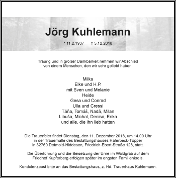 Anzeige  Jörg Kuhlemann  Lippische Landes-Zeitung