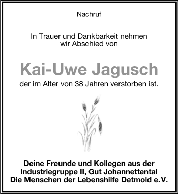 Anzeige  Kai-Uwe Jagusch  Lippische Landes-Zeitung