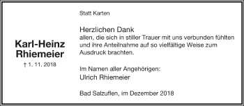Anzeige  Karl-Heinz Rhiemeier  Lippische Landes-Zeitung