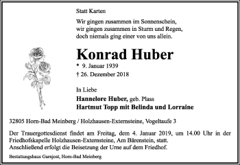 Anzeige  Konrad Huber  Lippische Landes-Zeitung