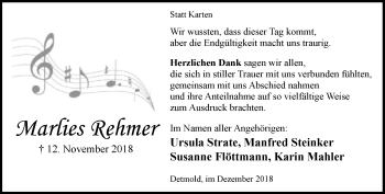 Anzeige  Marlies Rehmer  Lippische Landes-Zeitung