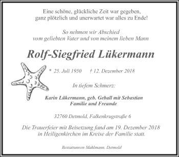 Anzeige  Rolf-Siegfried Lükermann  Lippische Landes-Zeitung
