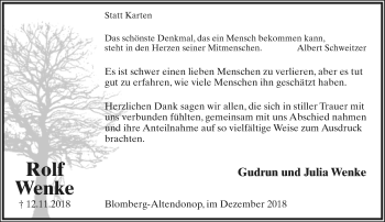 Anzeige  Rolf Wenke  Lippische Landes-Zeitung