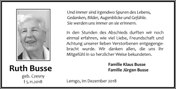 Anzeige  Ruth Busse  Lippische Landes-Zeitung