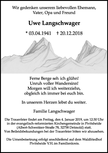 Anzeige  Uwe Langschwager  Lippische Landes-Zeitung