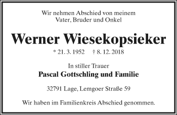 Anzeige  Werner Wiesekopsieker  Lippische Landes-Zeitung