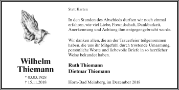 Anzeige  Wilhelm Thiemann  Lippische Landes-Zeitung