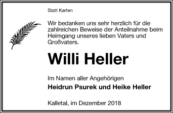 Anzeige  Willi Heller  Lippische Landes-Zeitung