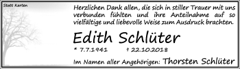 Anzeige  Edith Schlüter  Lippische Landes-Zeitung