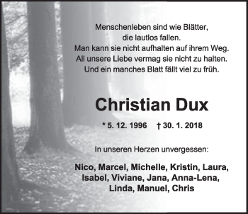 Anzeige  Christian Dux  Lippische Landes-Zeitung