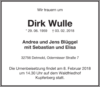 Anzeige  Dirk Wulle  Lippische Landes-Zeitung