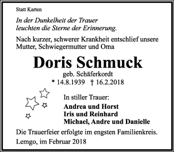 Anzeige  Doris Schmuck  Lippische Landes-Zeitung