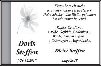 Anzeige  Doris Steffen  Lippische Landes-Zeitung