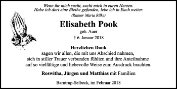 Anzeige  Elisabeth Pook  Lippische Landes-Zeitung