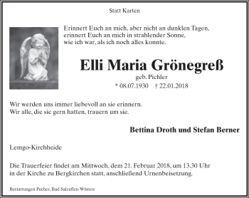 Anzeige  Elli Maria Grönegreß  Lippische Landes-Zeitung