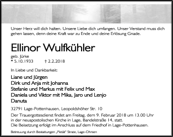 Anzeige  Ellinor Wulfkühler  Lippische Landes-Zeitung