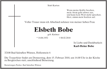 Anzeige  Elsbeth Bobe  Lippische Landes-Zeitung