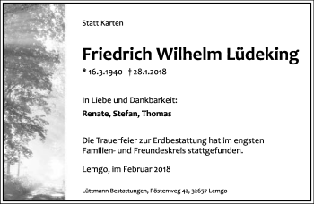 Anzeige  Friedrich Wilhelm Lüdeking  Lippische Landes-Zeitung