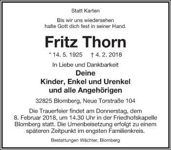 Anzeige  Fritz Thorn  Lippische Landes-Zeitung