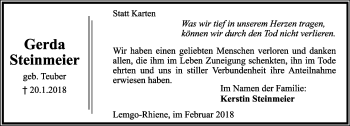 Anzeige  Gerda Steinmeier  Lippische Landes-Zeitung