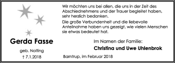 Anzeige  Gerda Fasse  Lippische Landes-Zeitung