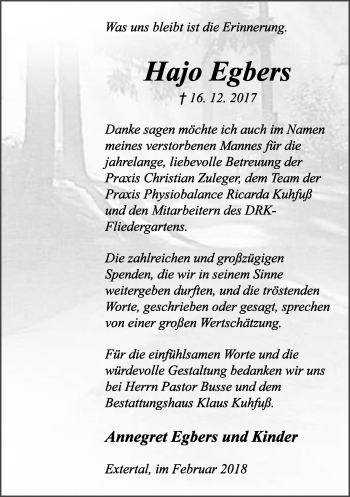 Anzeige  Hans-Joachim Egbers  Lippische Landes-Zeitung