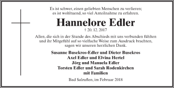 Anzeige  Hannelore Edler  Lippische Landes-Zeitung
