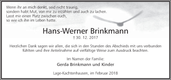 Anzeige  Hans-Werner Brinkmann  Lippische Landes-Zeitung