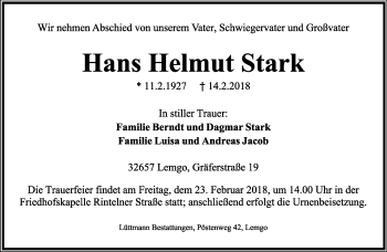 Anzeige  Hans Helmut Stark  Lippische Landes-Zeitung