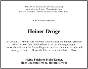 Anzeige  Heiner Dröge  Lippische Landes-Zeitung