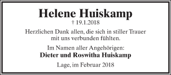 Anzeige  Helene Huiskamp  Lippische Landes-Zeitung