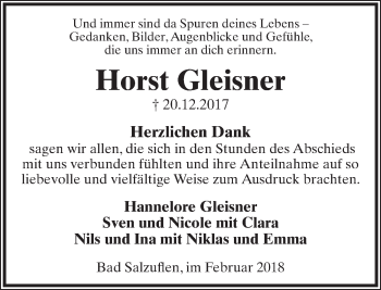 Anzeige  Horst Gleisner  Lippische Landes-Zeitung