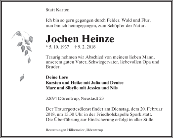Anzeige  Jochen Heinze  Lippische Landes-Zeitung