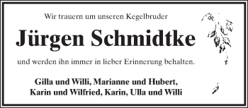 Anzeige  Jürgen Schmidtke  Lippische Landes-Zeitung