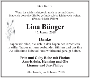 Anzeige  Lina Bünger  Lippische Landes-Zeitung