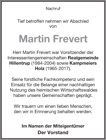 Anzeige  Martin Frevert  Lippische Landes-Zeitung
