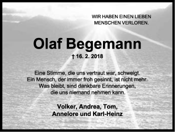 Anzeige  Olaf Begemann  Lippische Landes-Zeitung