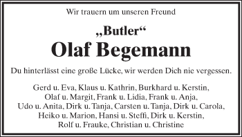 Anzeige  Olaf Begemann  Lippische Landes-Zeitung