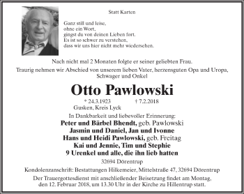 Anzeige  Otto Pawlowski  Lippische Landes-Zeitung