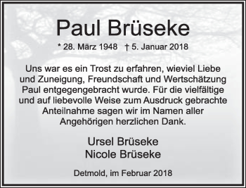 Anzeige  Paul Brüseke  Lippische Landes-Zeitung