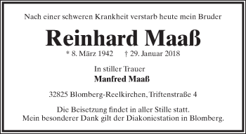 Anzeige  Reinhard Maaß  Lippische Landes-Zeitung