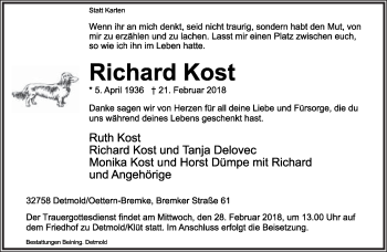 Anzeige  Richard Kost  Lippische Landes-Zeitung