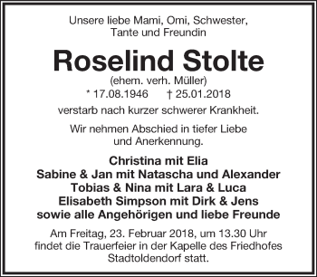 Anzeige  Roselind Stolte  Lippische Landes-Zeitung