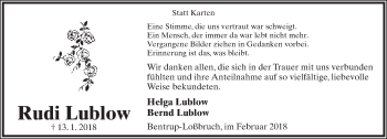 Anzeige  Rudi Lublow  Lippische Landes-Zeitung