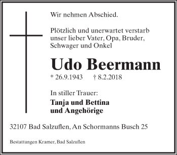 Anzeige  Udo Beermann  Lippische Landes-Zeitung