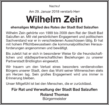 Anzeige  Wilhelm Zein  Lippische Landes-Zeitung