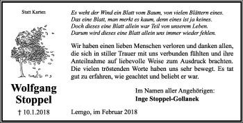 Anzeige  Wolfgang Stoppel  Lippische Landes-Zeitung